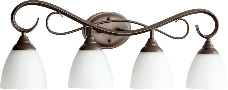 Quorum 5108-4-86 Four Light Vanity, Oiled Bronze w/ Satin Opal Finish - LightingWellCo