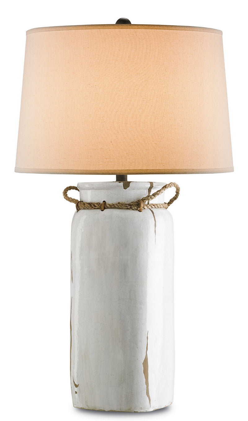 Currey and Company 6022 One Light Table Lamp, White Distress Crackle/Natural/Emery Rust Finish-LightingWellCo