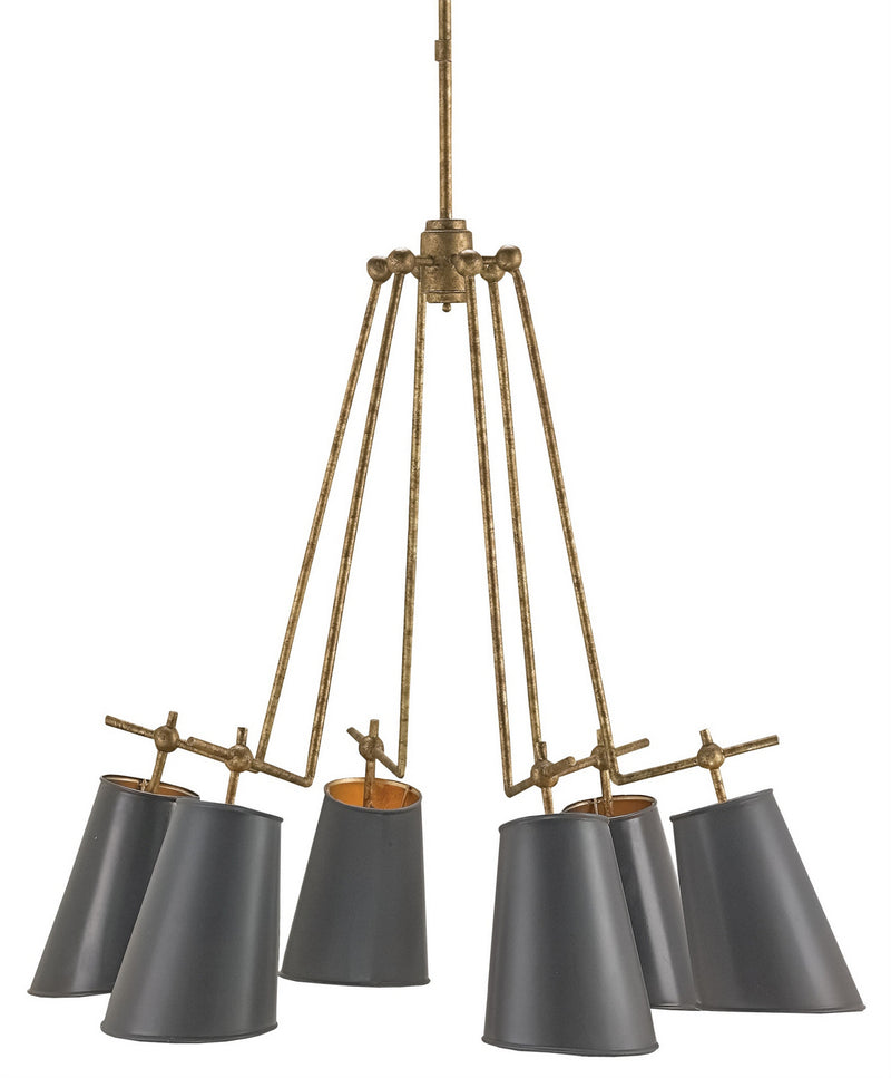 Currey and Company 9503 Six Light Chandelier, Old Brass/Marbella Black/Contemporary Gold Leaf Finish-LightingWellCo