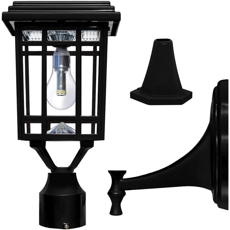 Gama Sonic GS-114B-FPW-BLK Prairie Bulb Solar Light w/GS Light Bulb - Wall/Pier/3" Fitter Mounts - LightingWellCo