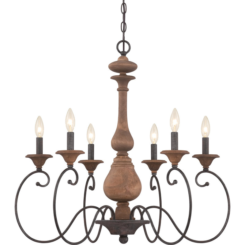 Quoizel ABN5006RK Six Light Chandelier, Rustic Black Finish - LightingWellCo