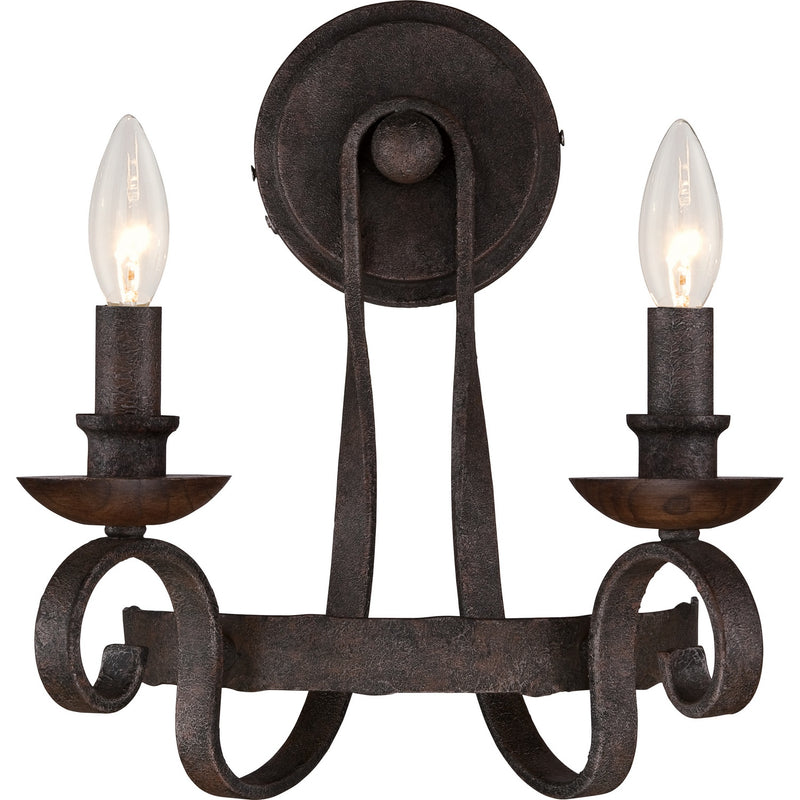 Quoizel NBE8702RK Two Light Wall Sconce, Rustic Black Finish - LightingWellCo