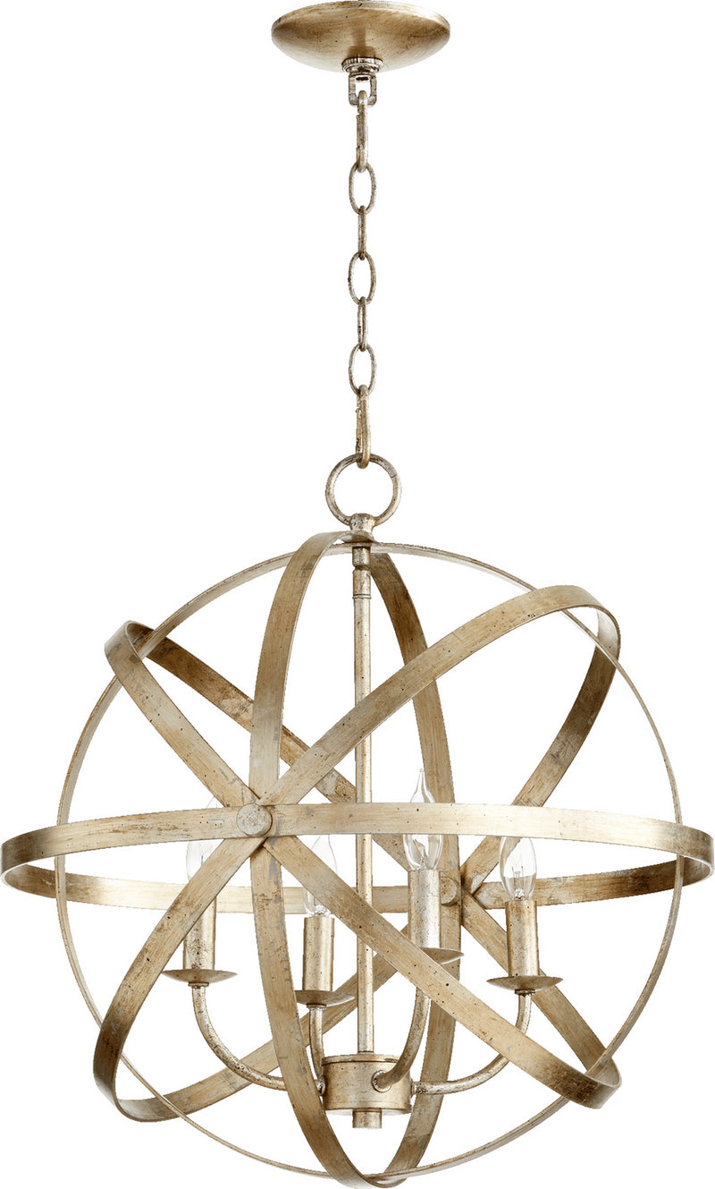 Quorum 6009-4-60 Four Light Chandelier, Aged Silver Leaf Finish - LightingWellCo