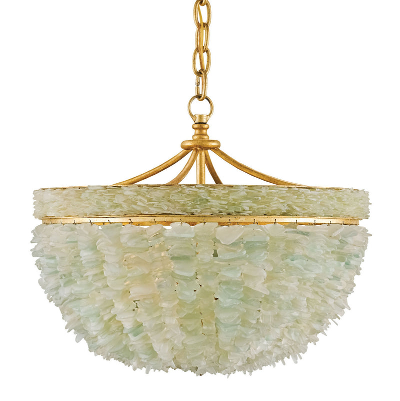 Currey and Company 9251 Three Light Pendant, Contemporary Gold Leaf/Seaglass Finish-LightingWellCo