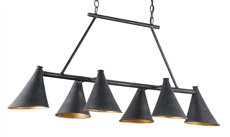 Currey and Company 9841 Six Light Chandelier, French Black/Contemporary Gold Leaf Finish-LightingWellCo