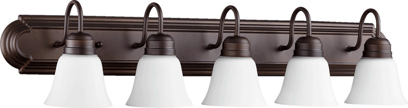 Quorum 5094-5-86 Five Light Vanity, Oiled Bronze w/ Satin Opal Finish - LightingWellCo