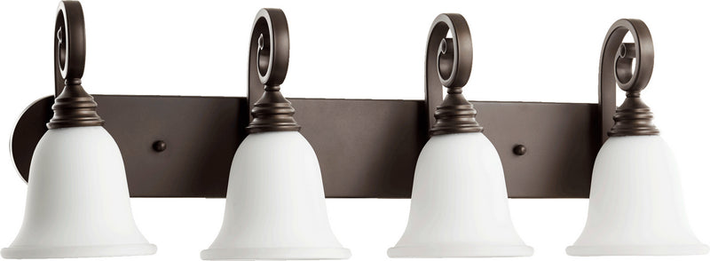 Quorum 5154-4-186 Four Light Vanity, Oiled Bronze w/ Satin Opal Finish - LightingWellCo