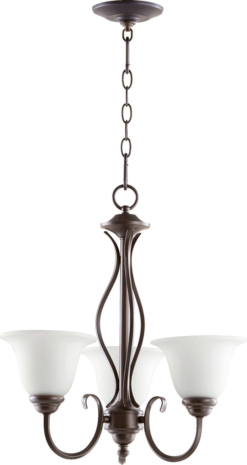 Quorum 6010-3-186 Three Light Chandelier, Oiled Bronze w/ Satin Opal Finish - LightingWellCo