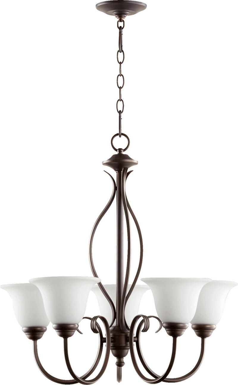 Quorum 6010-5-186 Five Light Chandelier, Oiled Bronze w/ Satin Opal Finish - LightingWellCo