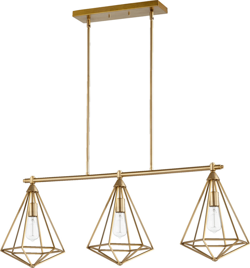 Quorum 6311-3-80 Three Light Island Pendant, Aged Brass Finish - LightingWellCo