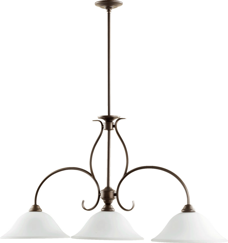 Quorum 6510-3-186 Three Light Island Pendant, Oiled Bronze w/ Satin Opal Finish - LightingWellCo