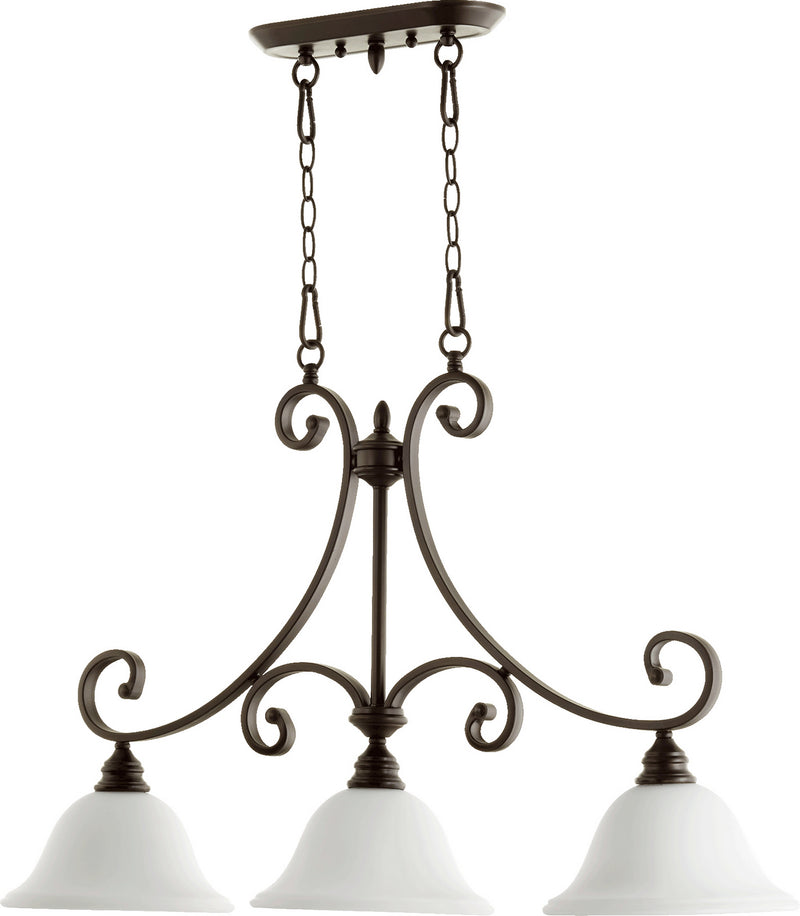 Quorum 6554-3-186 Three Light Island Pendant, Oiled Bronze w/ Satin Opal Finish - LightingWellCo