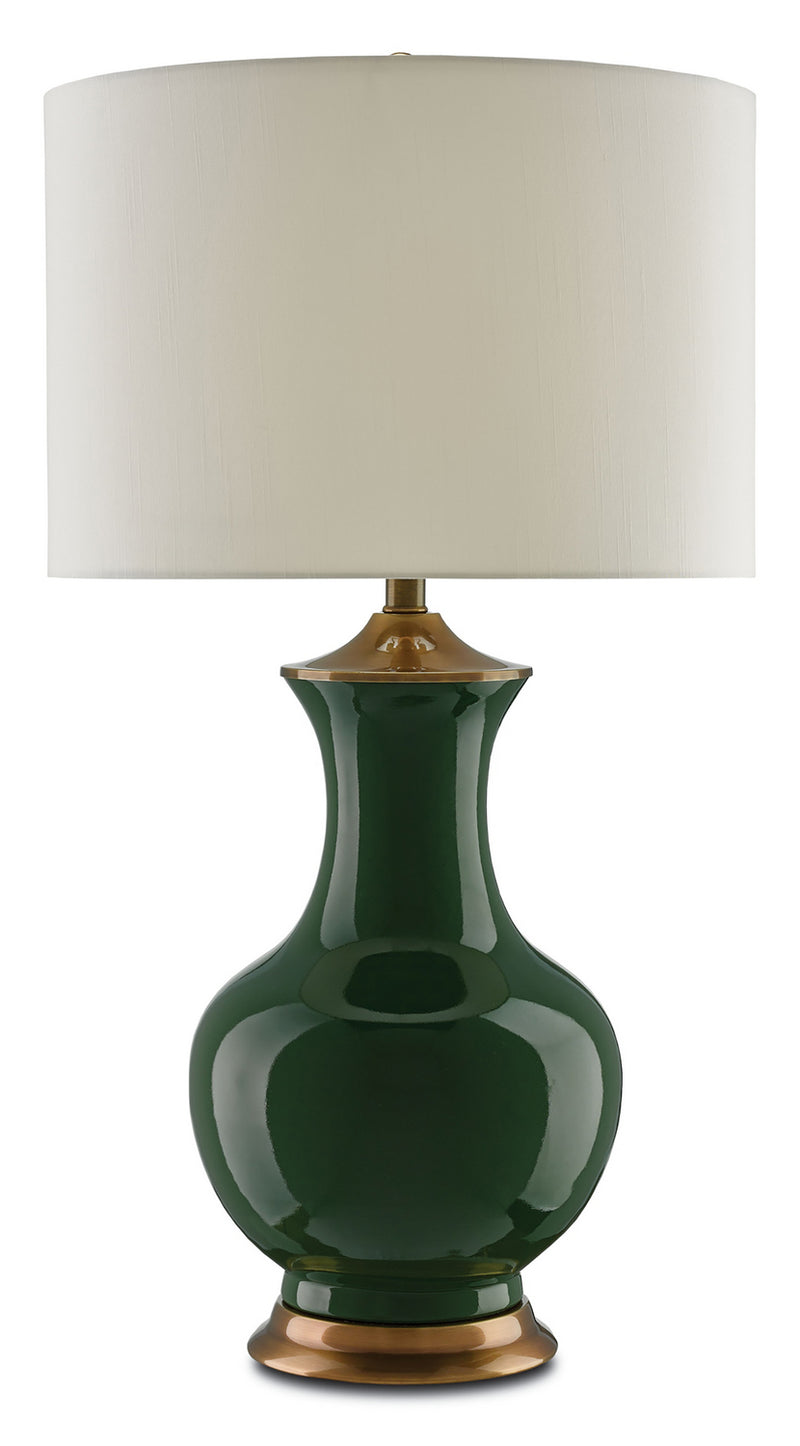 Currey and Company 6000-0022 One Light Table Lamp, Green/Antique Brass Finish - LightingWellCo