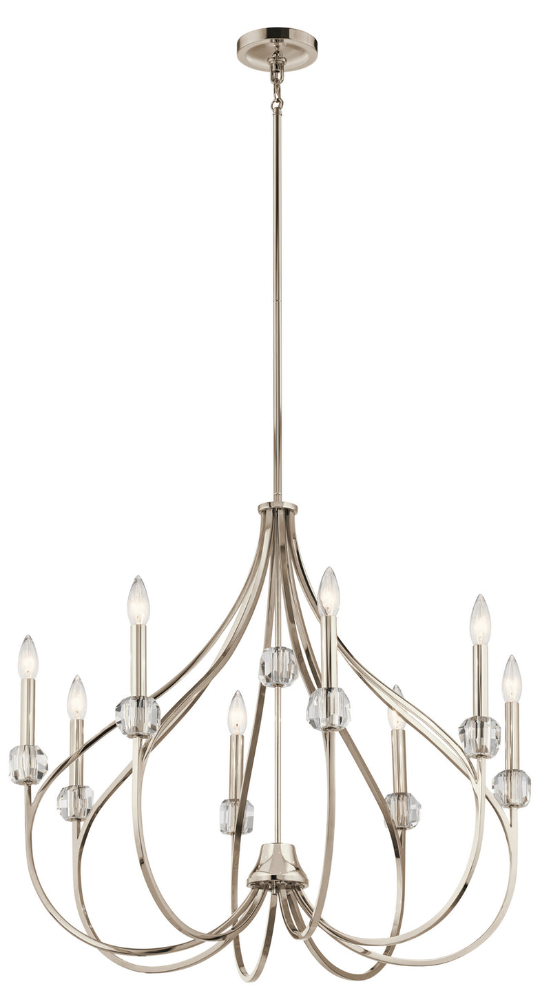 Kichler 43721PN Eight Light Chandelier, Polished Nickel Finish - LightingWellCo