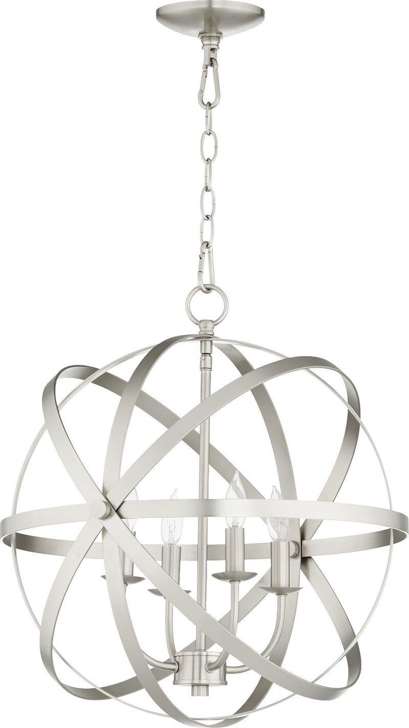 Quorum 6009-4-65 Four Light Chandelier, Satin Nickel Finish - LightingWellCo