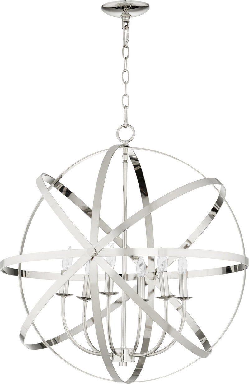 Quorum 6009-6-62 Six Light Chandelier, Polished Nickel Finish - LightingWellCo