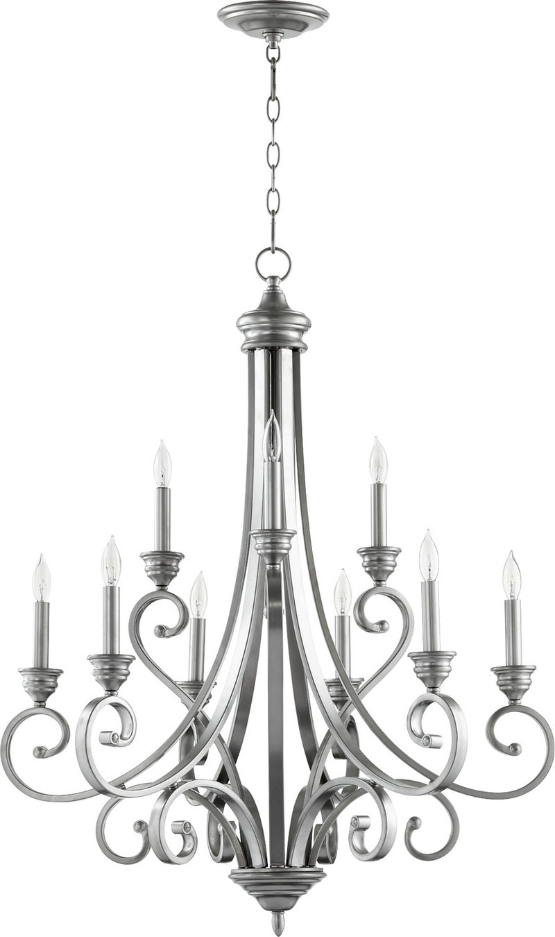 Quorum 6054-9-64 Nine Light Chandelier, Classic Nickel Finish - LightingWellCo