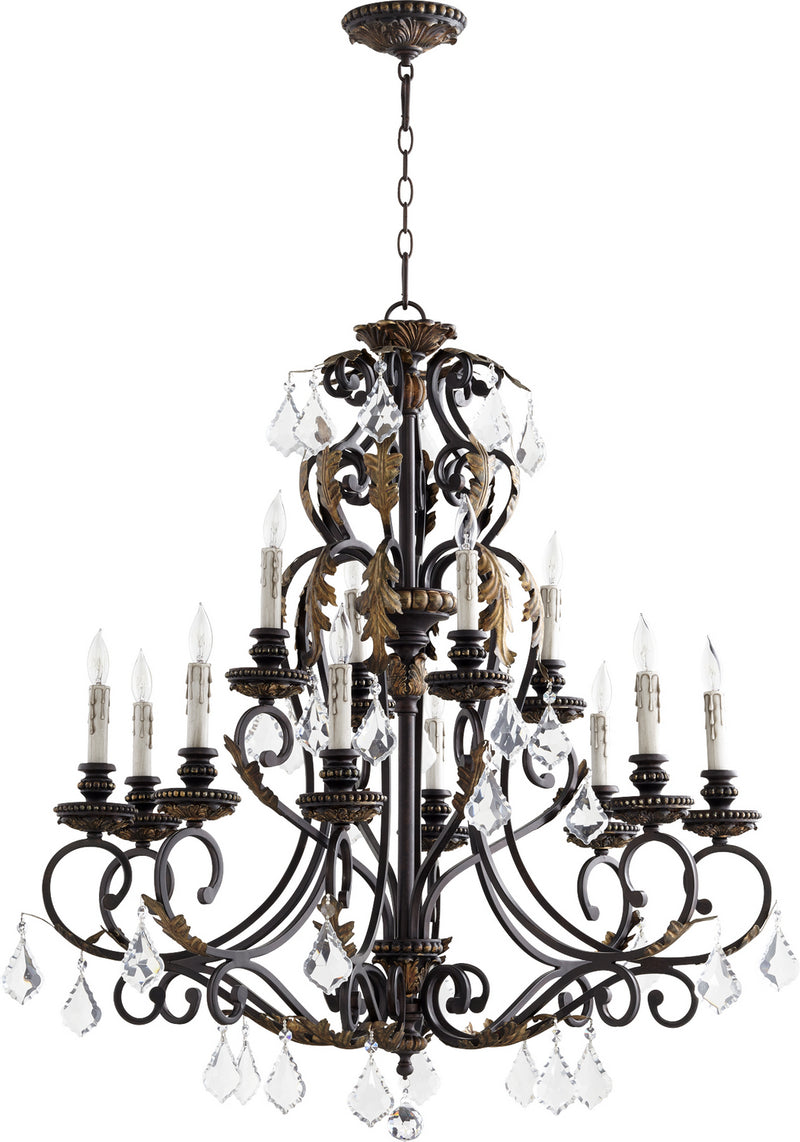 Quorum 6157-12-44 12 Light Chandelier, Toasted Sienna With Mystic Silver Finish - LightingWellCo