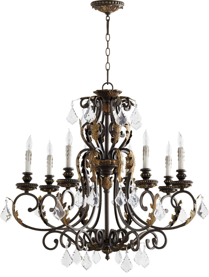 Quorum 6157-8-44 Eight Light Chandelier, Toasted Sienna With Mystic Silver Finish - LightingWellCo