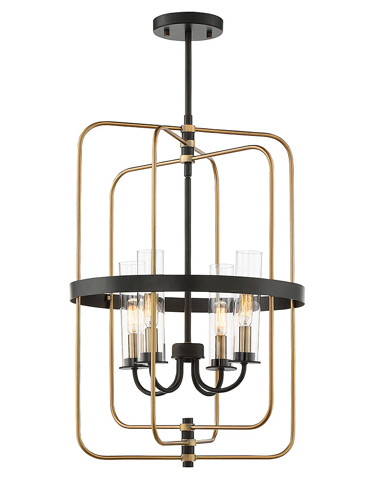 Savoy House 3-8072-4-51 Four Light Foyer Pendant, Vintage Black with Warm Brass Finish LightingWellCo