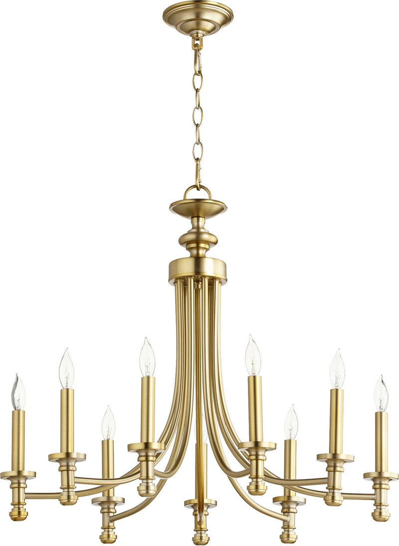 Quorum 6022-9-80 Nine Light Chandelier, Aged Brass Finish - LightingWellCo