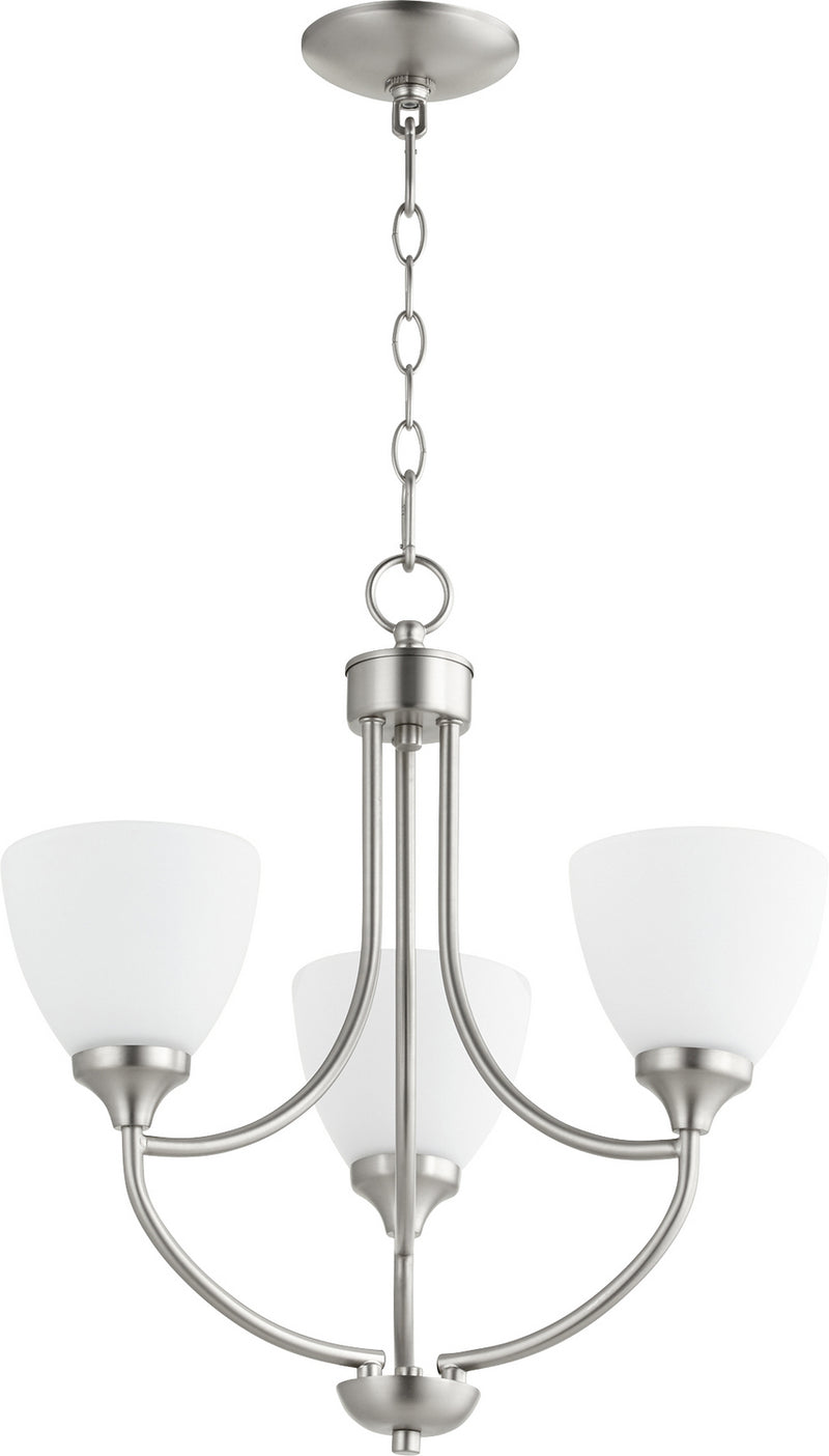 Quorum 6059-3-65 Three Light Chandelier, Satin Nickel Finish - LightingWellCo