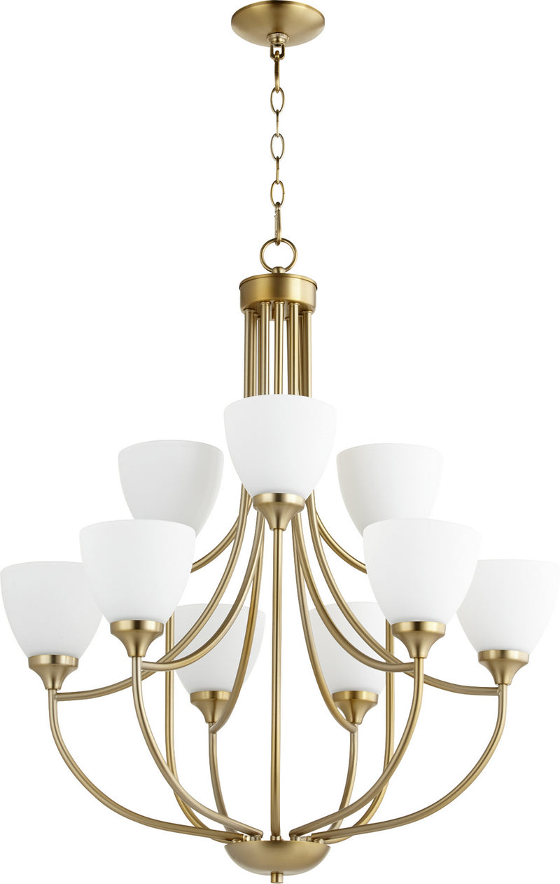 Quorum 6059-9-80 Nine Light Chandelier, Aged Brass Finish - LightingWellCo