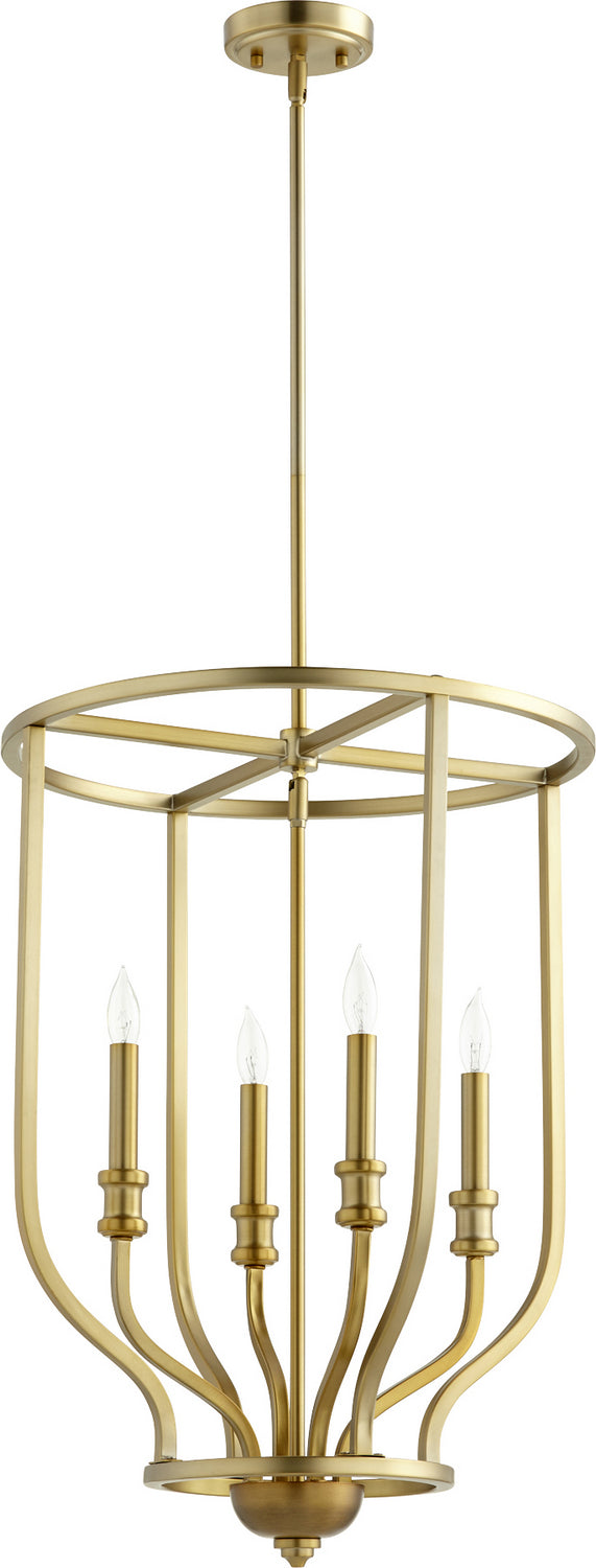 Quorum 6711-4-80 Four Light Entry Pendant, Aged Brass Finish - LightingWellCo
