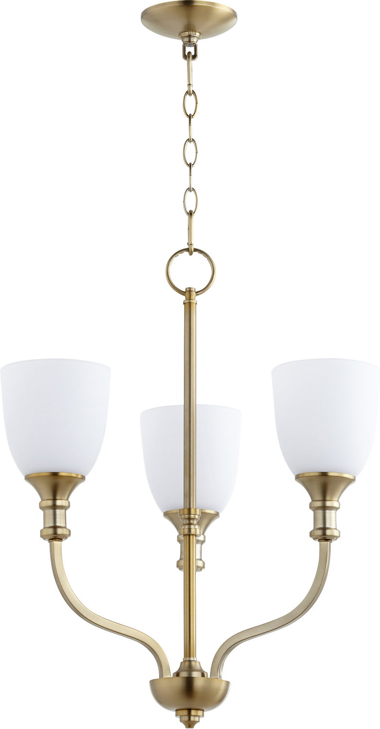 Quorum 6811-3-80 Three Light Chandelier, Aged Brass Finish - LightingWellCo