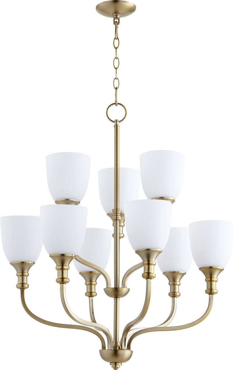 Quorum 6811-9-80 Nine Light Chandelier, Aged Brass Finish - LightingWellCo