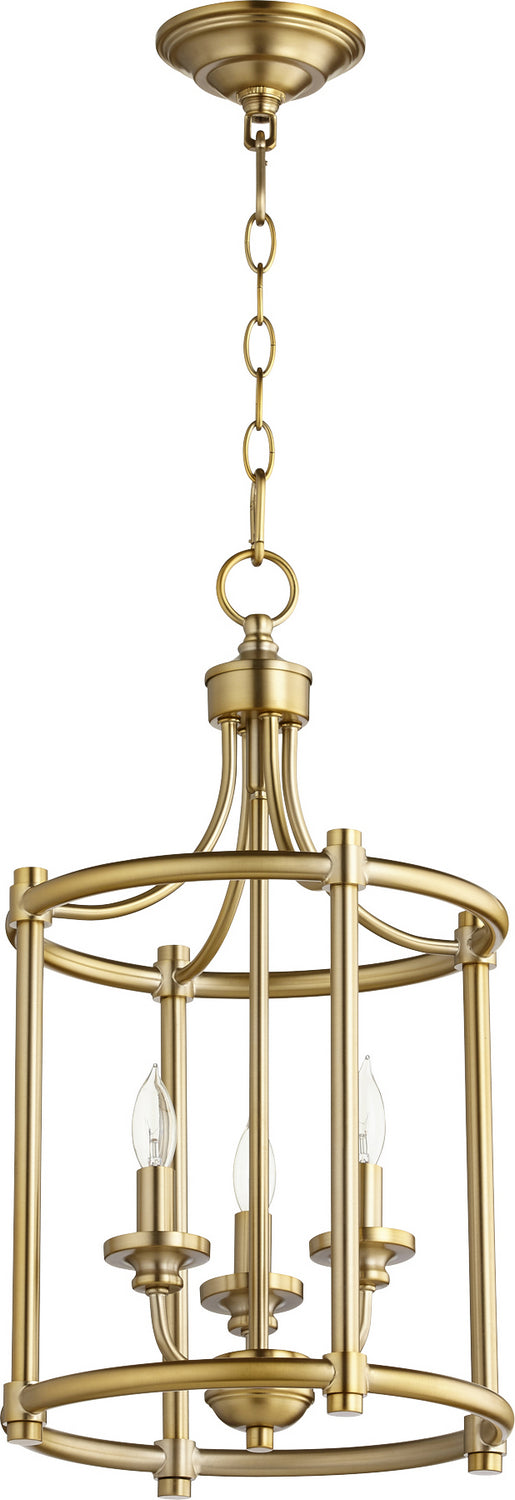 Quorum 6822-3-80 Three Light Entry Pendant, Aged Brass Finish - LightingWellCo