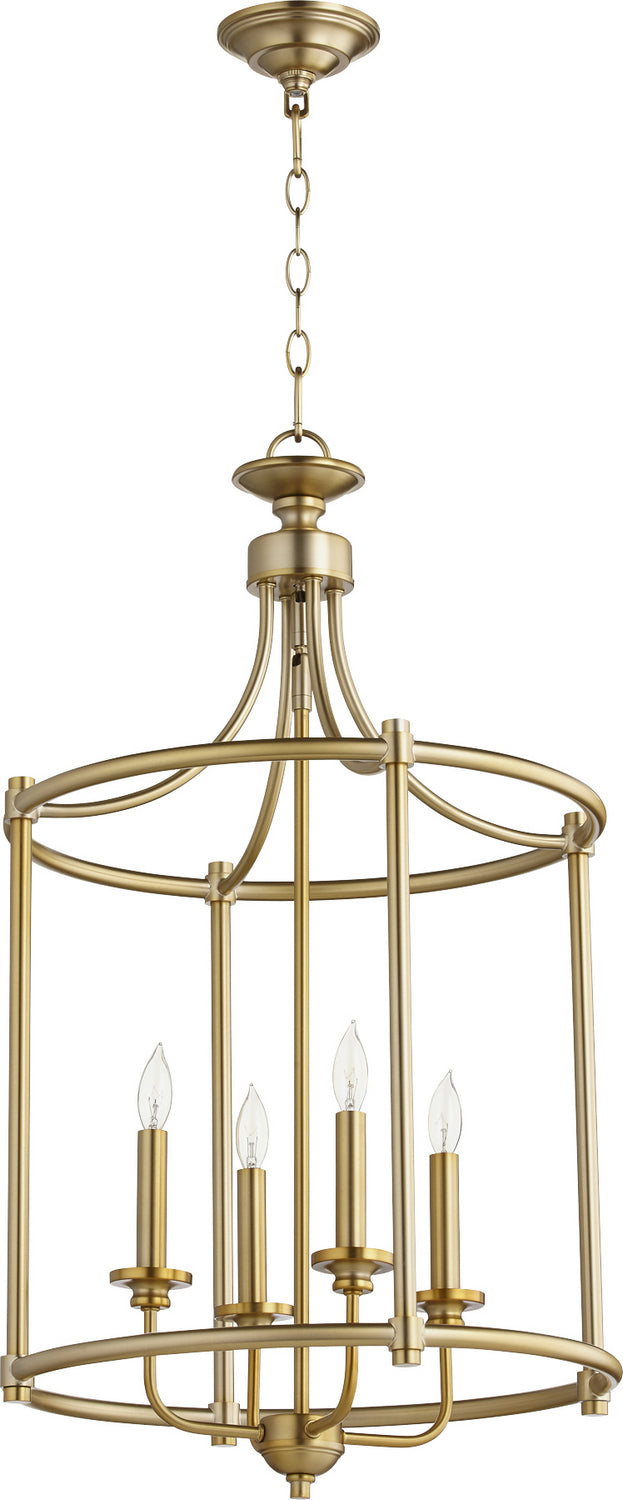 Quorum 6822-4-80 Four Light Entry Pendant, Aged Brass Finish - LightingWellCo