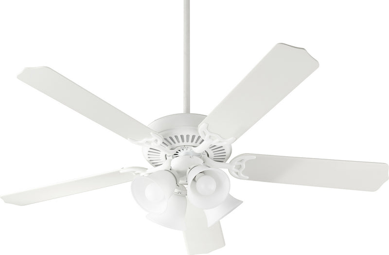 Quorum 7525-008 52``Ceiling Fan, Studio White w/ Satin Opal Finish - LightingWellCo