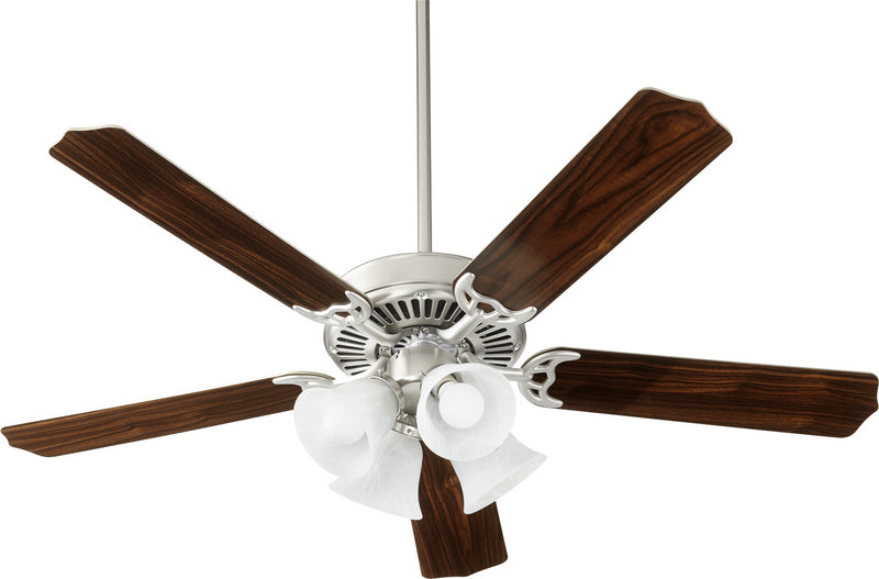 Quorum 7525-165 52``Ceiling Fan, Satin Nickel w/ Faux Alabaster Finish - LightingWellCo
