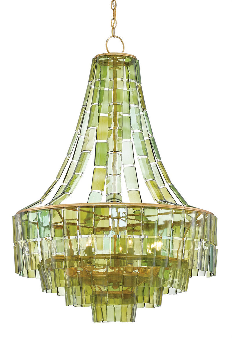 Currey and Company 9000-0147 Seven Light Chandelier, Dark Contemporary Gold Leaf/Green Finish - LightingWellCo