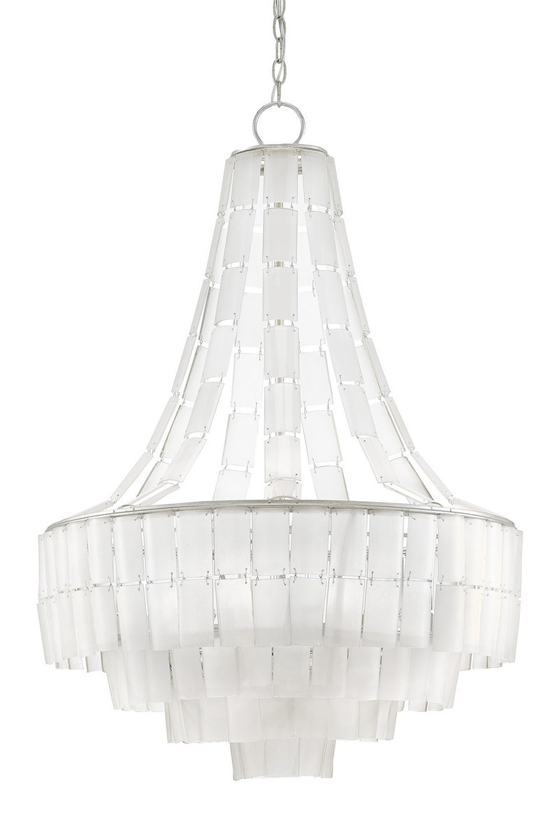 Currey and Company 9000-0159 Seven Light Chandelier, Contemporary Silver Leaf/Opaque White Finish - LightingWellCo