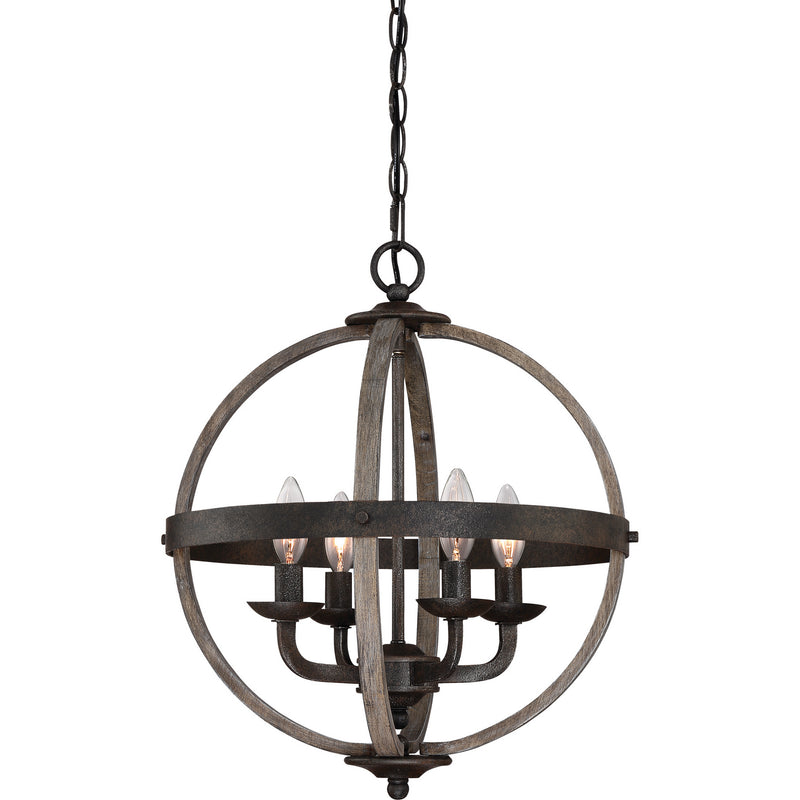 Quoizel FSN5204RK Four Light Foyer Pendant, Rustic Black Finish - LightingWellCo