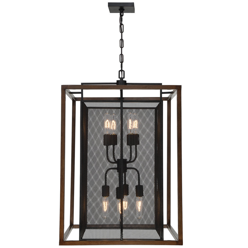 Varaluz 285P08DOBL Eight Light Pendant, Dark Oak/Black Finish - LightingWellCo