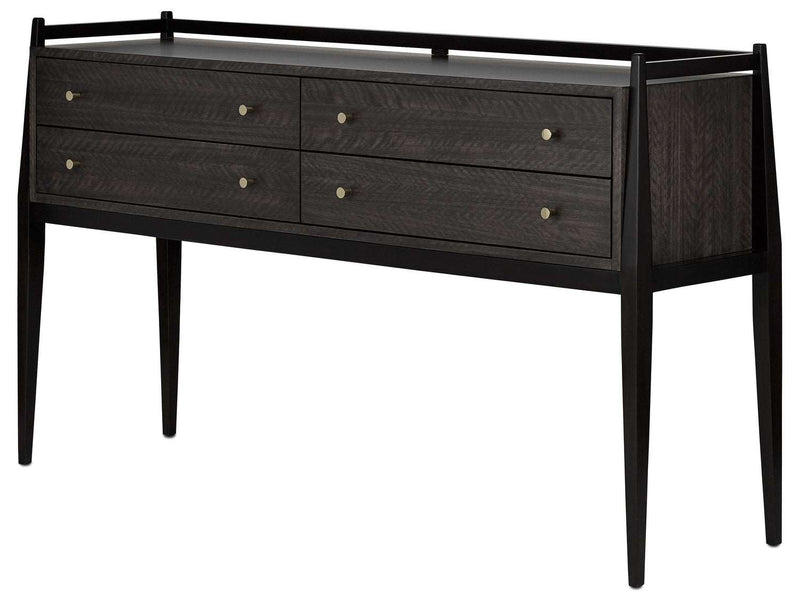 Currey and Company 3000-0046 Console Table, Dark Mink Stained Mahogany/Polished Brass Finish - LightingWellCo