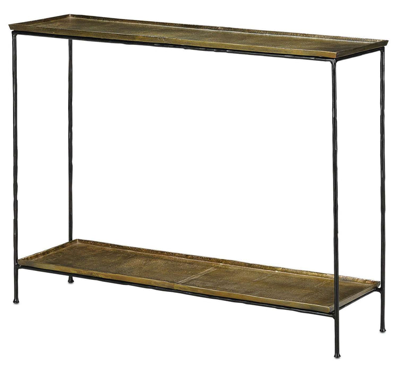 Currey and Company 4000-0023 Console Table, Black Iron/Antique Brass Finish - LightingWellCo