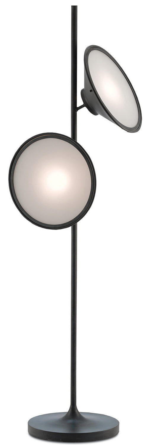 Currey and Company 8000-0018 Two Light Floor Lamp, Antique Black/White Opaque Finish - LightingWellCo