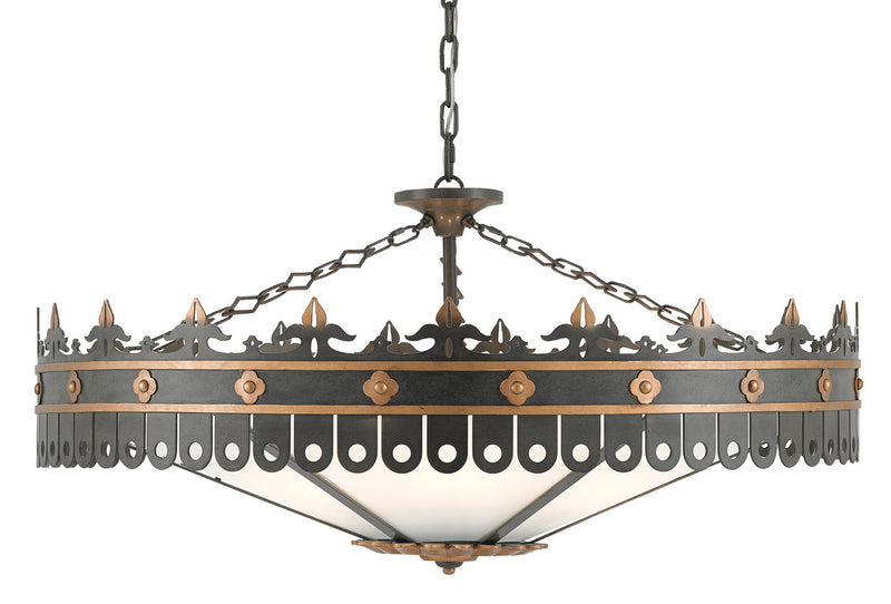 Currey and Company 9000-0181 Six Light Chandelier, Antique Gold/Moss Gray Finish - LightingWellCo