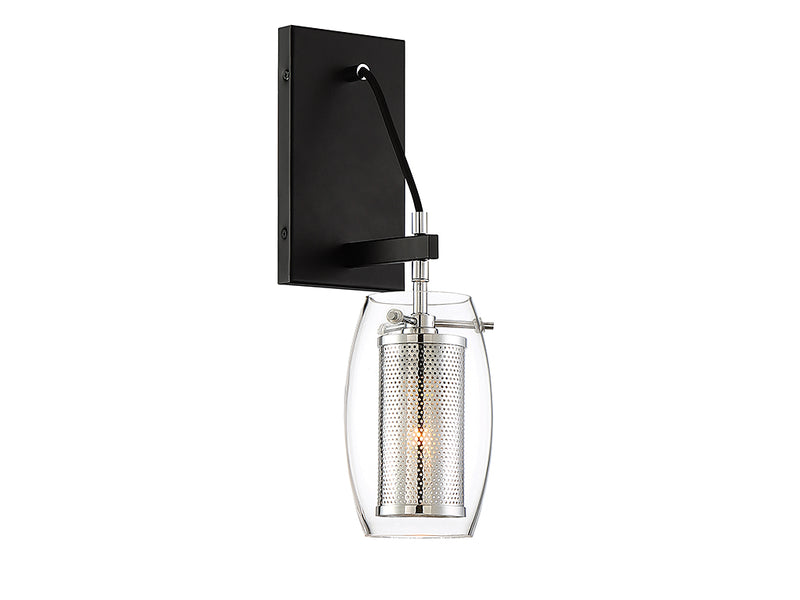 Savoy House Dunbar 9-9065-1-67 One Light Wall Sconce, Matte Black w/ Polished Chrome Finish - LightingWellCo