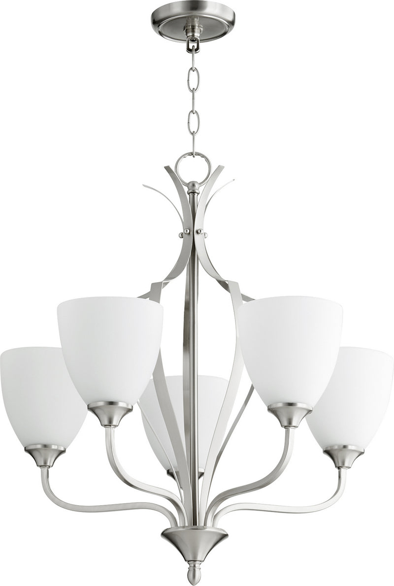 Quorum 6127-5-65 Five Light Chandelier, Satin Nickel Finish - LightingWellCo