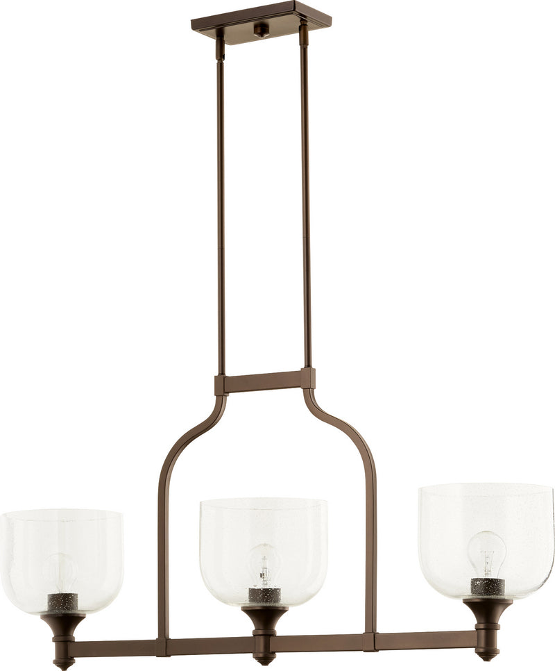 Quorum 6511-3-186 Three Light Island Pendant, Oiled Bronze w/ Clear/Seeded Finish - LightingWellCo