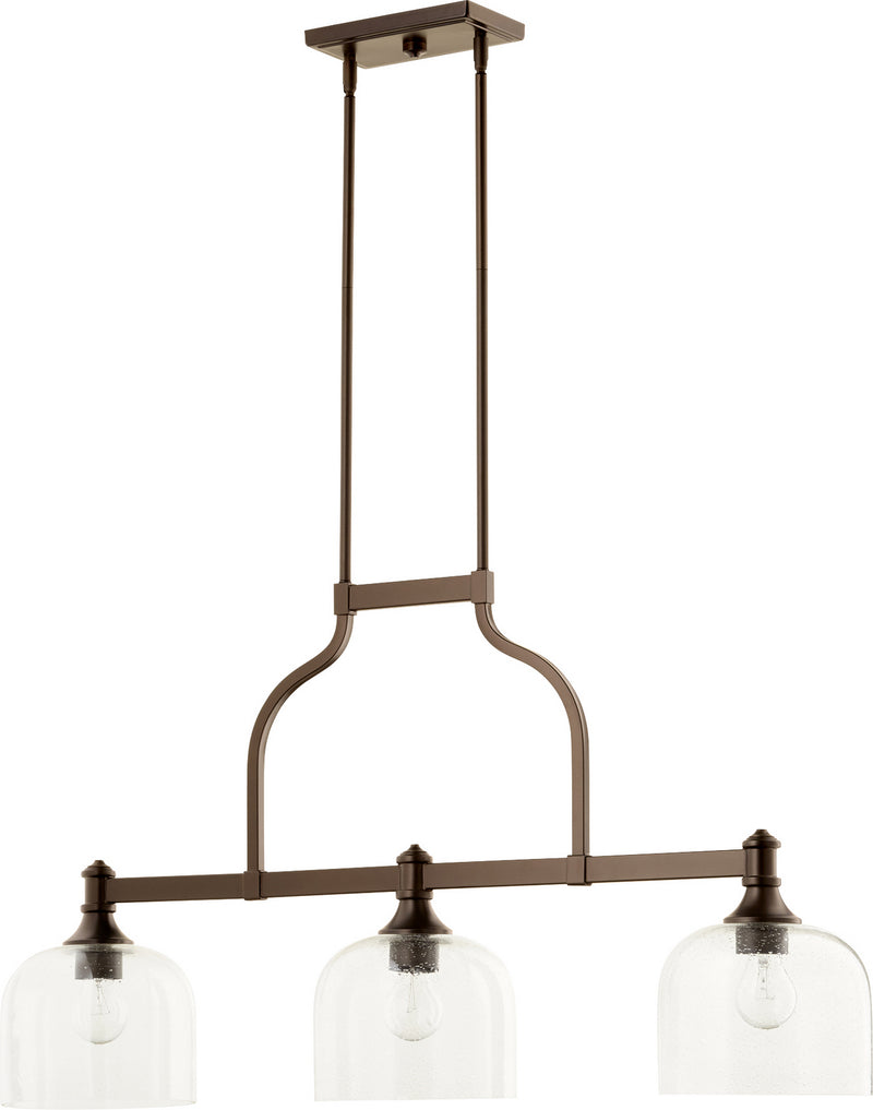 Quorum 6611-3-186 Three Light Island Pendant, Oiled Bronze w/ Clear/Seeded Finish - LightingWellCo