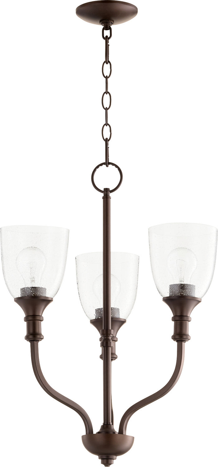 Quorum 6811-3-186 Three Light Chandelier, Oiled Bronze w/ Clear/Seeded Finish - LightingWellCo