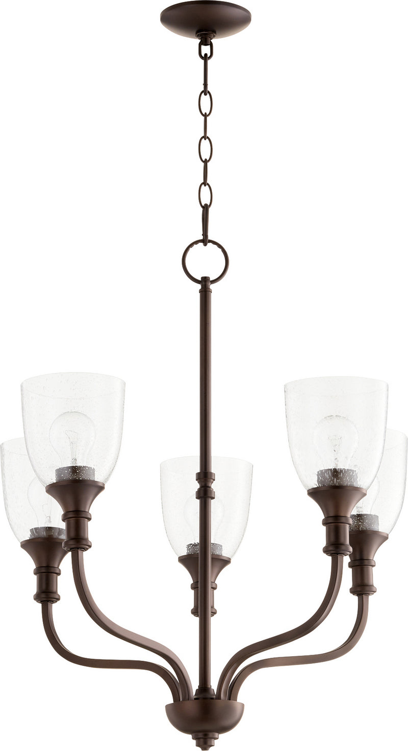Quorum 6811-5-186 Five Light Chandelier, Oiled Bronze w/ Clear/Seeded Finish - LightingWellCo