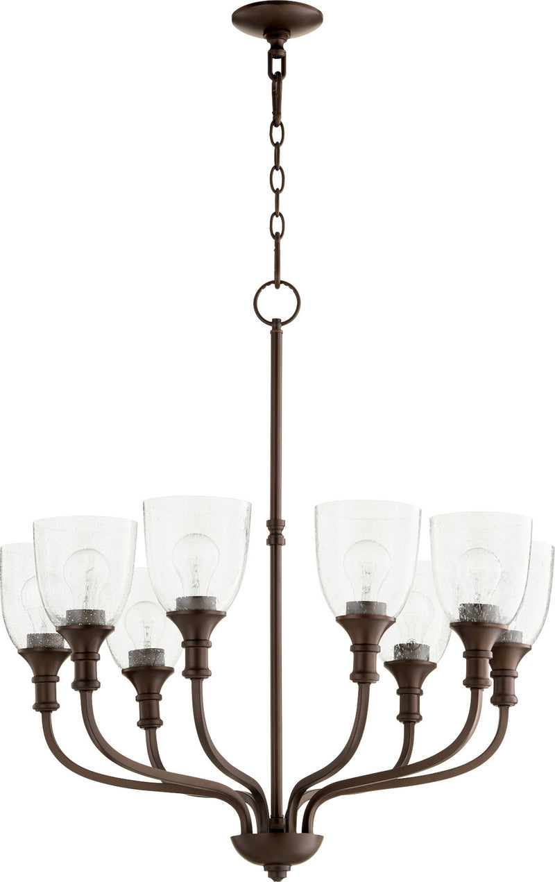 Quorum 6811-8-186 Eight Light Chandelier, Oiled Bronze w/ Clear/Seeded Finish - LightingWellCo