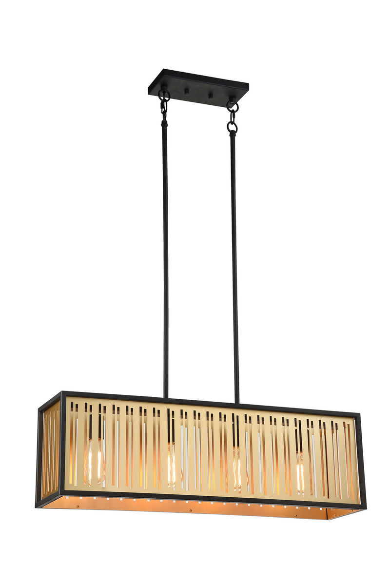Matteo Lighting C67714MB Four Light Pendant, Matte Black & Brushed Gold Finish - LightingWellCo